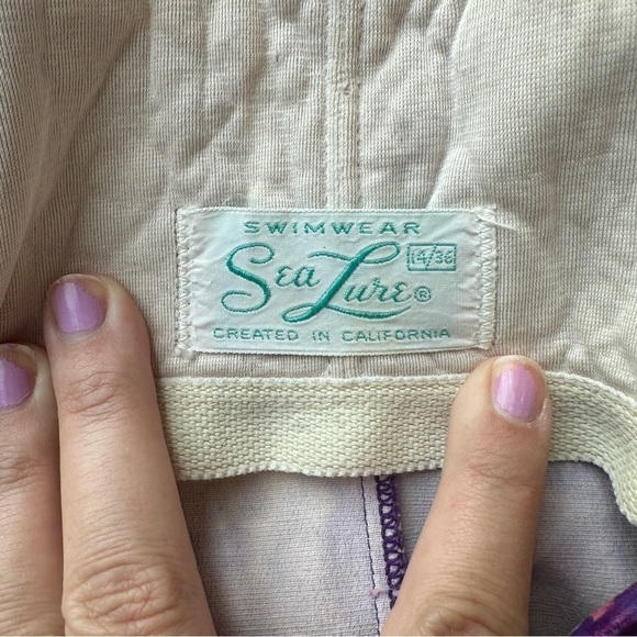 Vintage Sea Lure women’s swimsuit size small 14 purple  floral VTG play suit - Picture 13 of 14